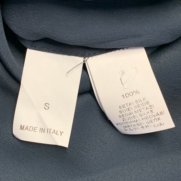 Size S Navy Black Chiffon Two Tone Monili Beading V-Neck Blouse - Picture 9 of 9